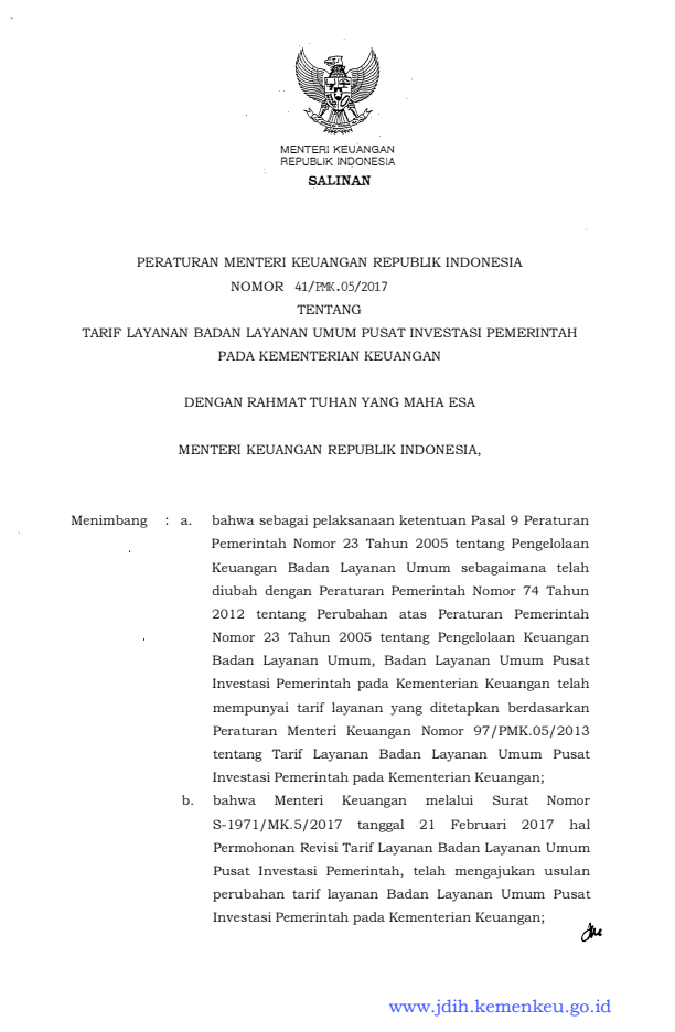 Peraturan Menteri Keuangan Nomor 41/PMK.05/2017