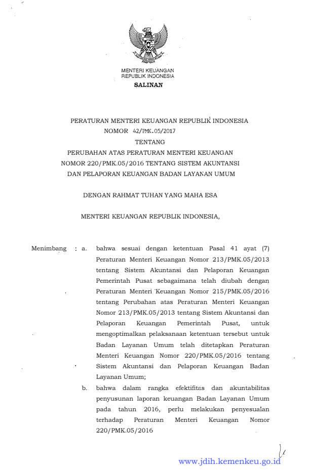 Peraturan Menteri Keuangan Nomor 42/PMK.05/2017