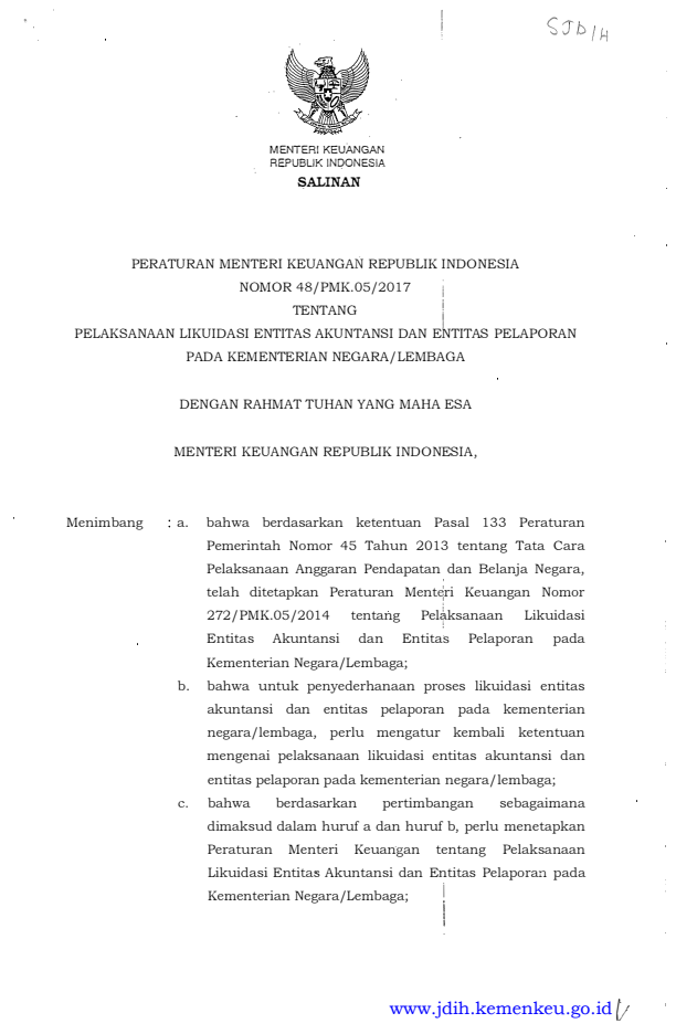 Peraturan Menteri Keuangan Nomor 48/PMK.05/2017