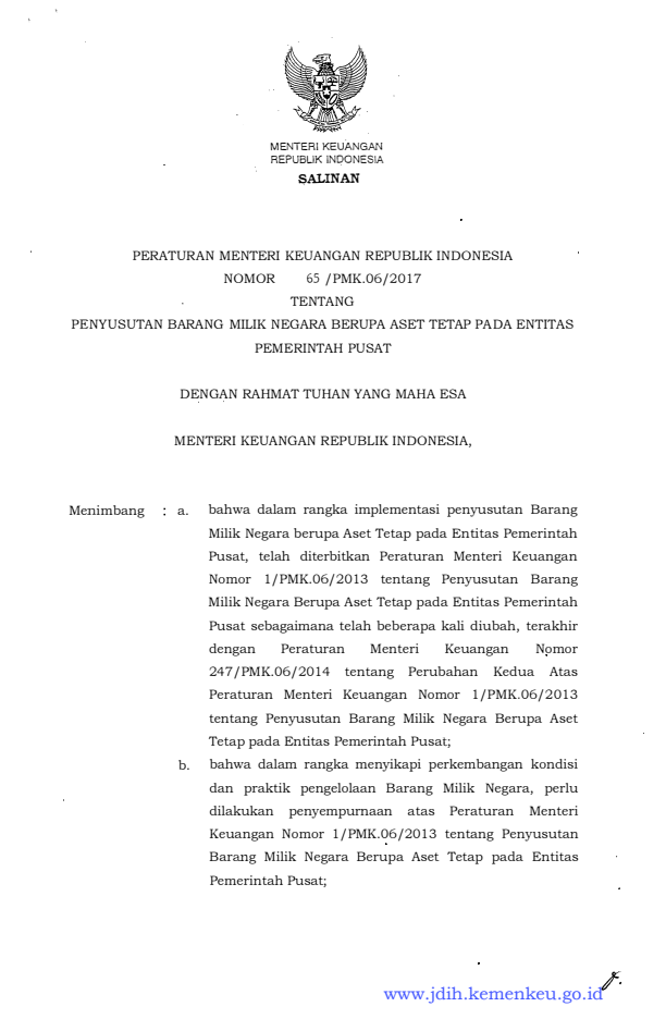 Peraturan Menteri Keuangan Nomor 65/PMK.06/2017