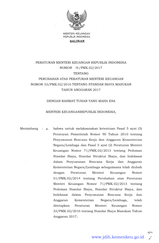 Peraturan Menteri Keuangan Nomor 78/PMK.02/2017