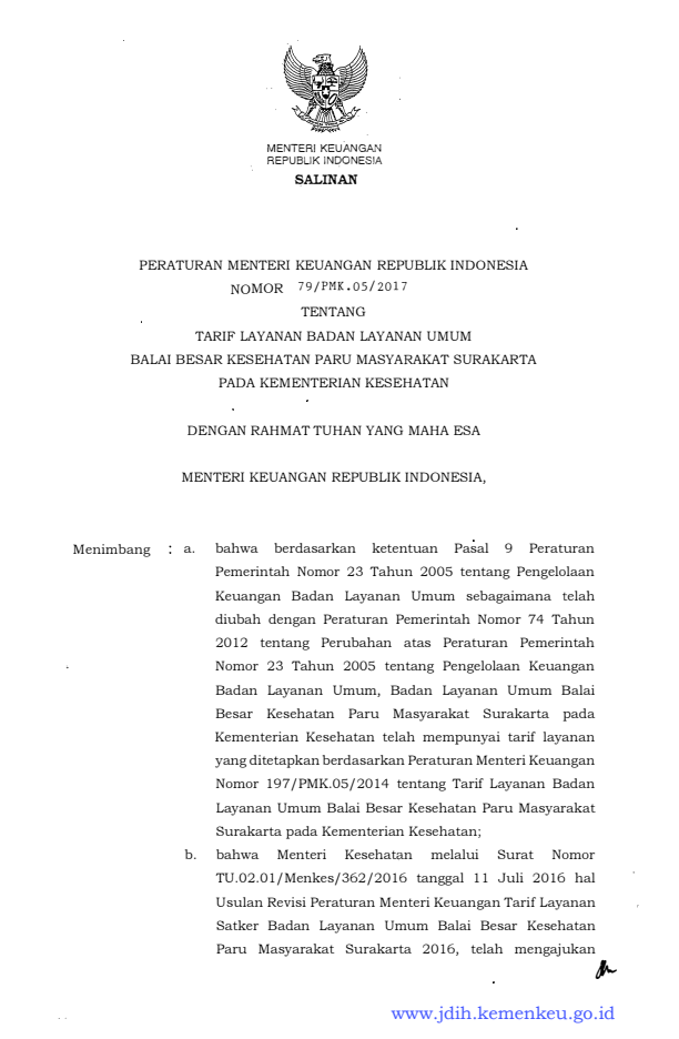 Peraturan Menteri Keuangan Nomor 79/PMK.05/2017