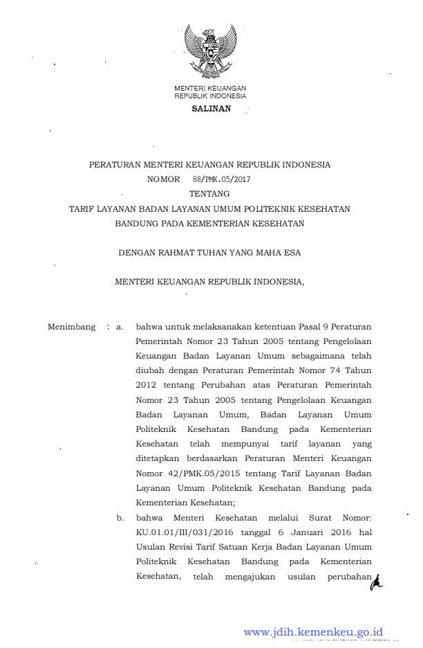 Peraturan Menteri Keuangan Nomor 88/PMK.05/2017