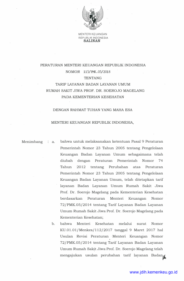Peraturan Menteri Keuangan Nomor 115/PMK.05/2018