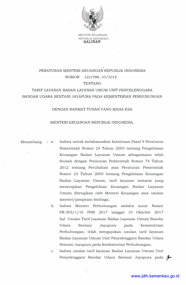 Peraturan Menteri Keuangan Nomor 120/PMK.05/2018