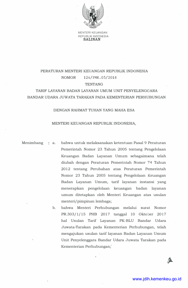 Peraturan Menteri Keuangan Nomor 124/PMK.05/2018