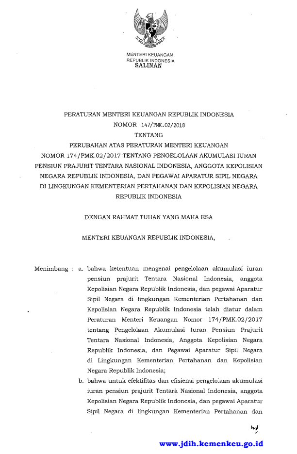 Peraturan Menteri Keuangan Nomor 147/PMK.02/2018