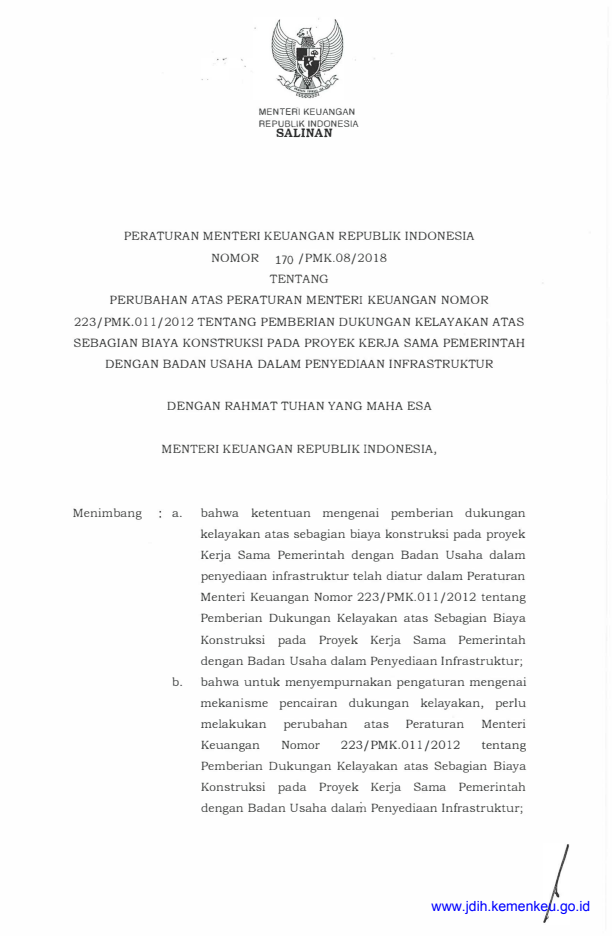Peraturan Menteri Keuangan Nomor 170/PMK.08/2018