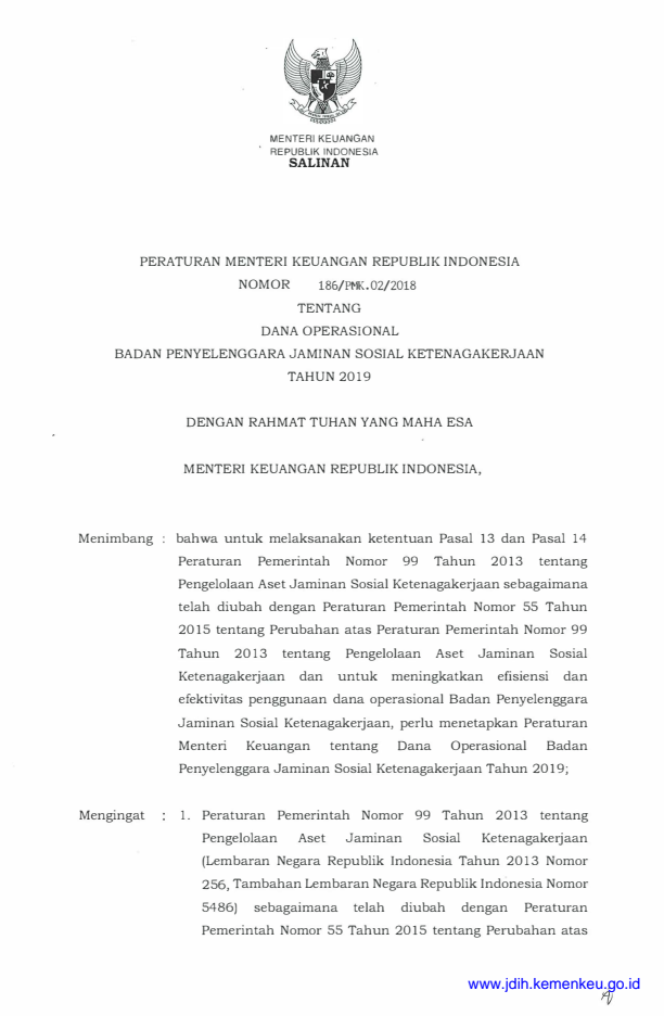 Peraturan Menteri Keuangan Nomor 186/PMK.02/2018