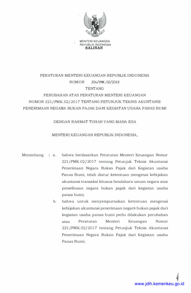 Peraturan Menteri Keuangan Nomor 204/PMK.02/2018