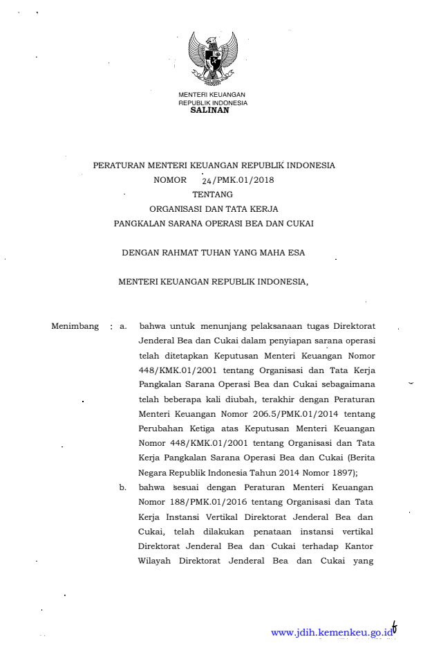 Peraturan Menteri Keuangan Nomor 24/PMK.01/2018