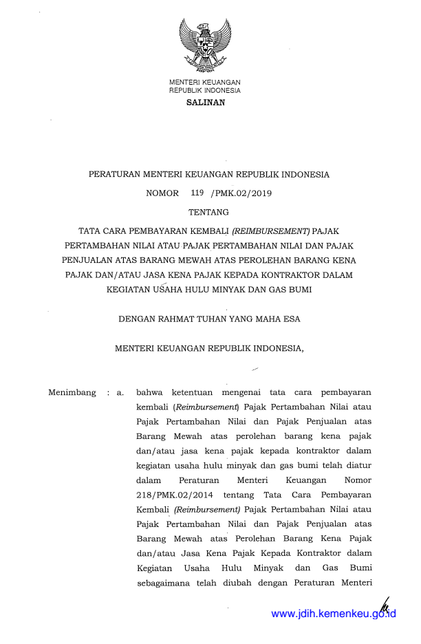 Peraturan Menteri Keuangan Nomor 119/PMK.02/2019