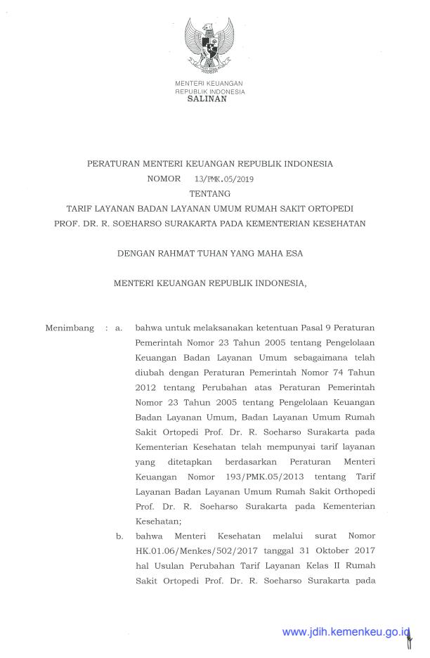 Peraturan Menteri Keuangan Nomor 13/PMK.05/2019