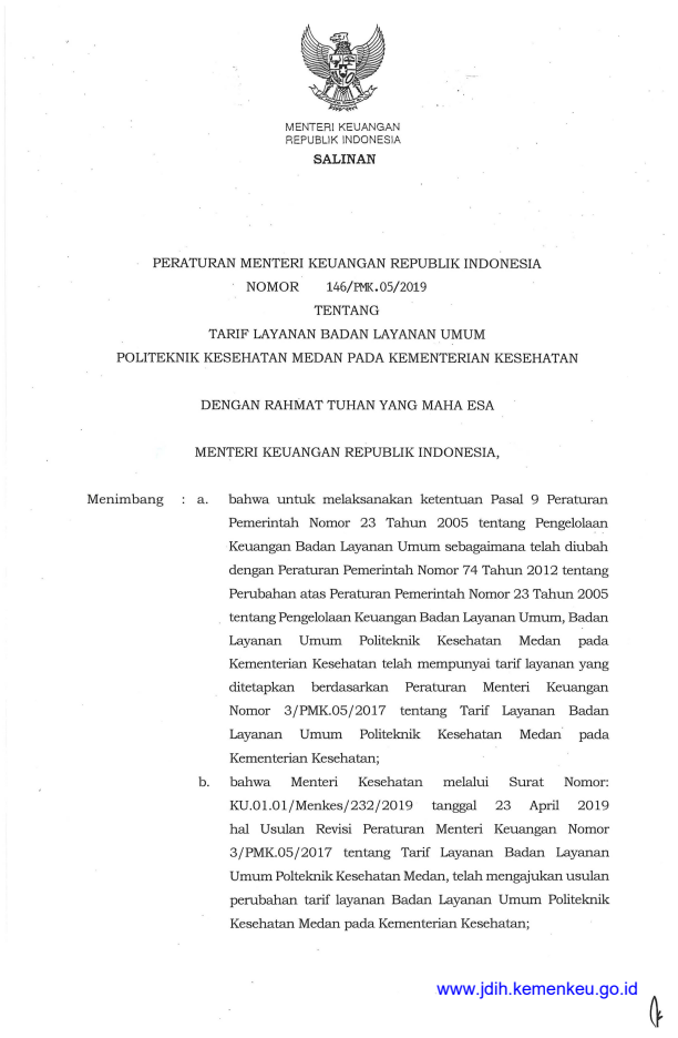 Peraturan Menteri Keuangan Nomor 146/PMK.05/2019