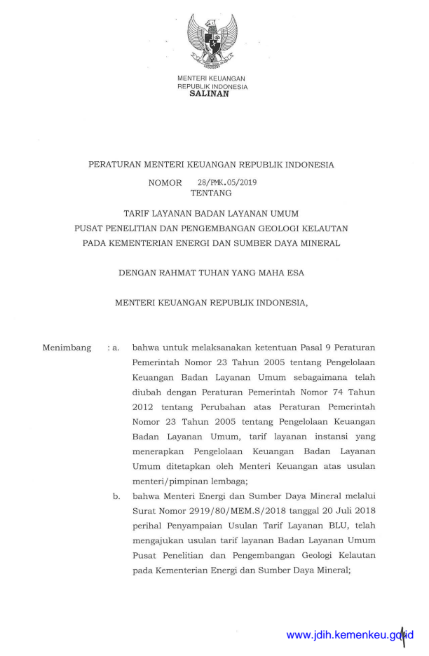 Peraturan Menteri Keuangan Nomor 28/PMK.05/2019