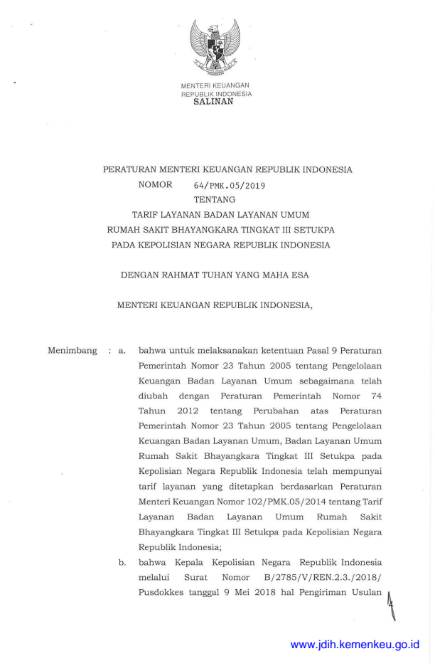 Peraturan Menteri Keuangan Nomor 64/PMK.05/2019