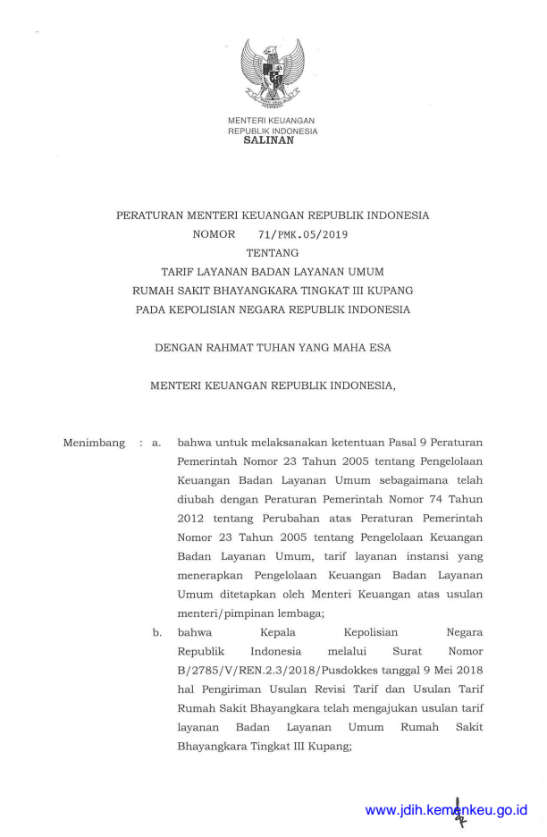 Peraturan Menteri Keuangan Nomor 71/PMK.05/2019