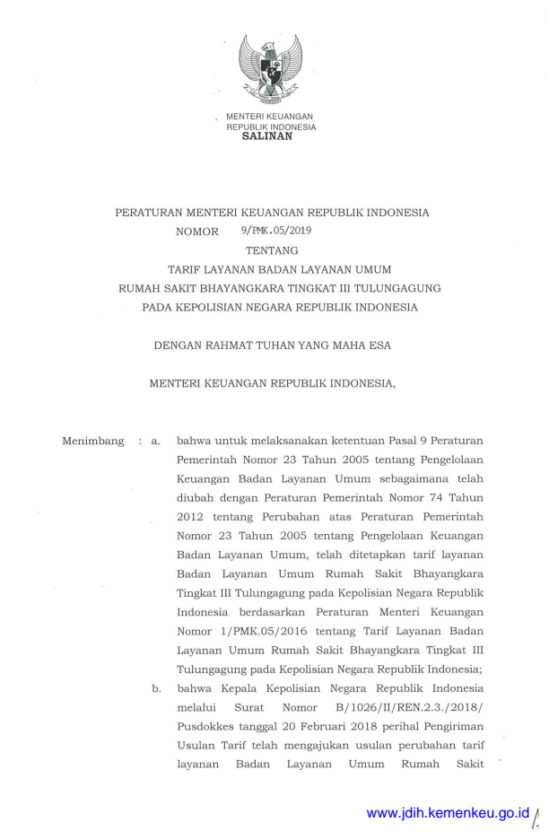 Peraturan Menteri Keuangan Nomor 9/PMK.05/2019