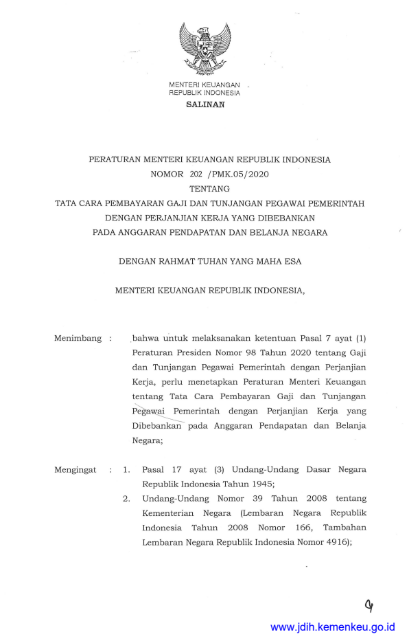 Peraturan Menteri Keuangan Nomor 202/PMK.05/2020