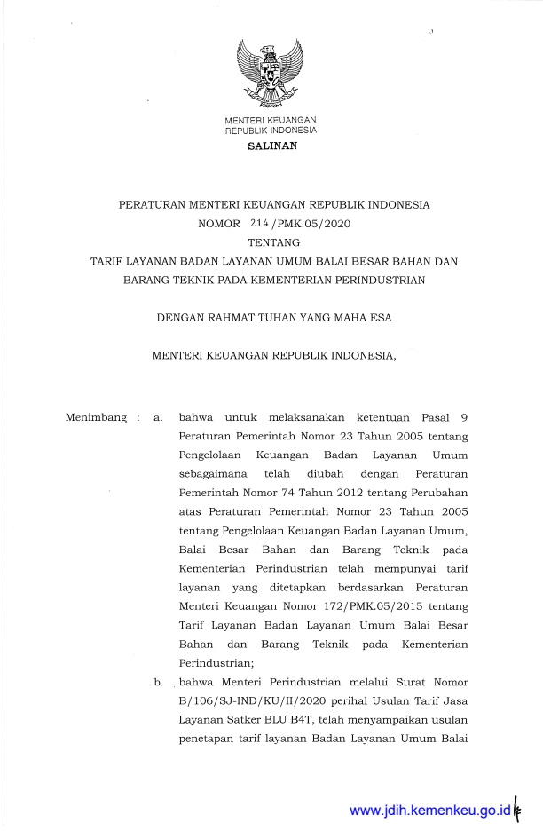 Peraturan Menteri Keuangan Nomor 214/PMK.05/2020