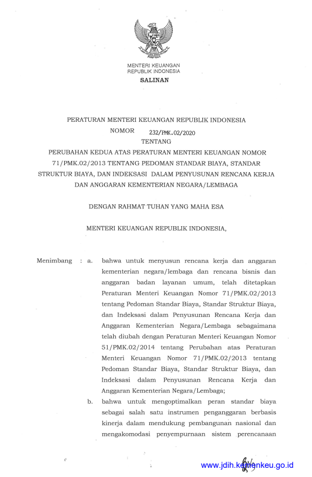Peraturan Menteri Keuangan Nomor 232/PMK.02/2020