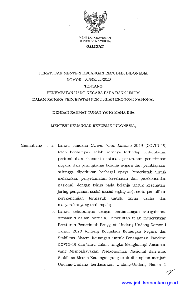 Peraturan Menteri Keuangan Nomor 70/PMK.05/2020