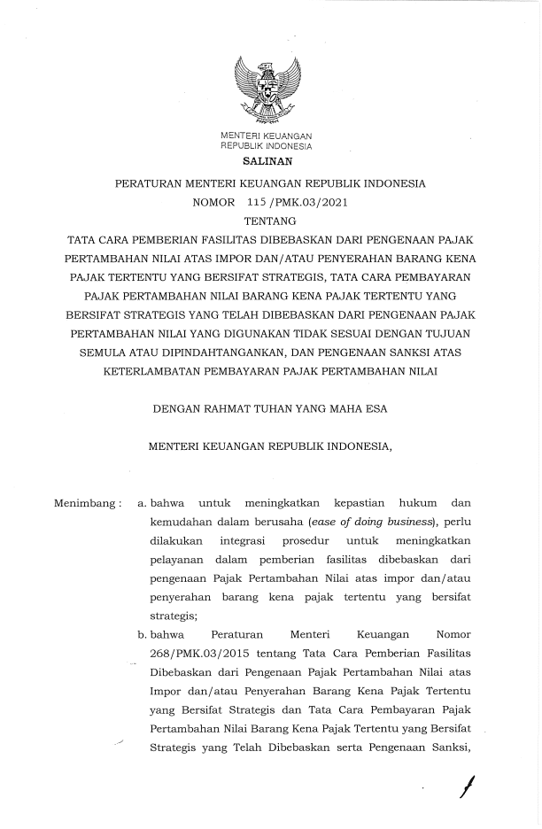 Peraturan Menteri Keuangan Nomor 115/PMK.03/2021