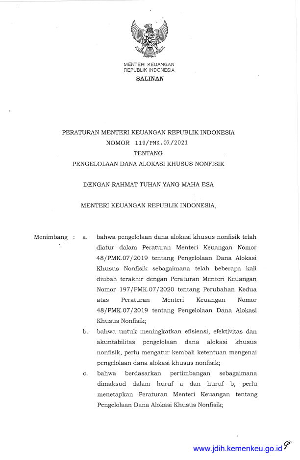Peraturan Menteri Keuangan Nomor 119/PMK.07/2021