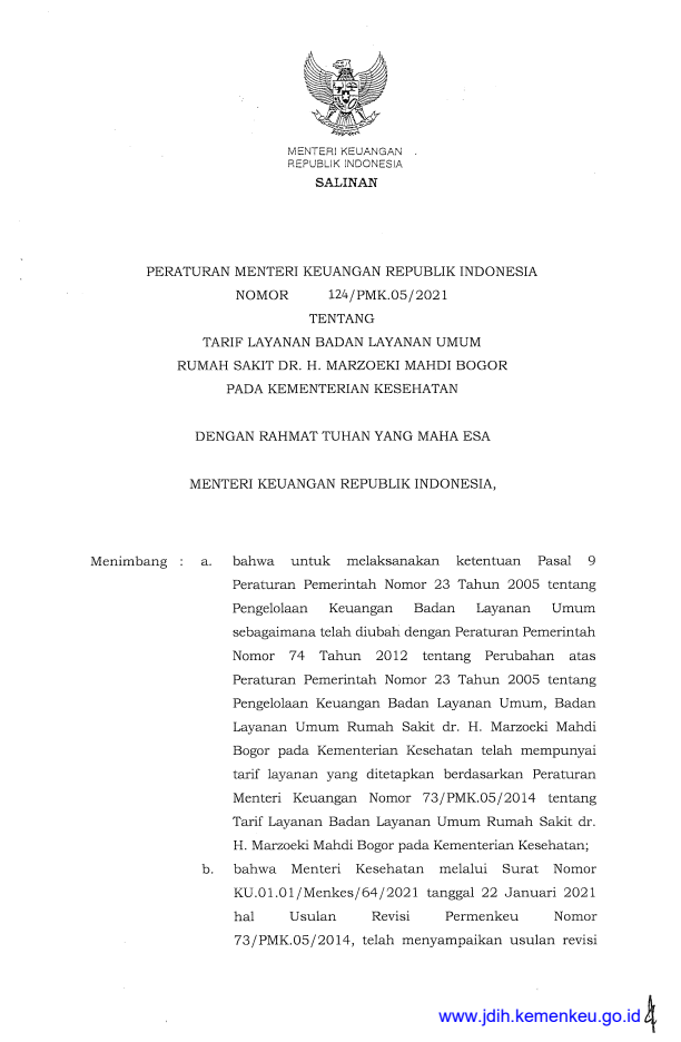 Peraturan Menteri Keuangan Nomor 124/PMK.05/2021