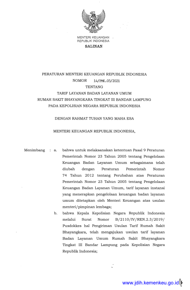 Peraturan Menteri Keuangan Nomor 14/PMK.05/2021