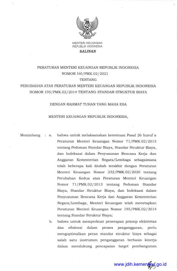 Peraturan Menteri Keuangan Nomor 140/PMK.02/2021