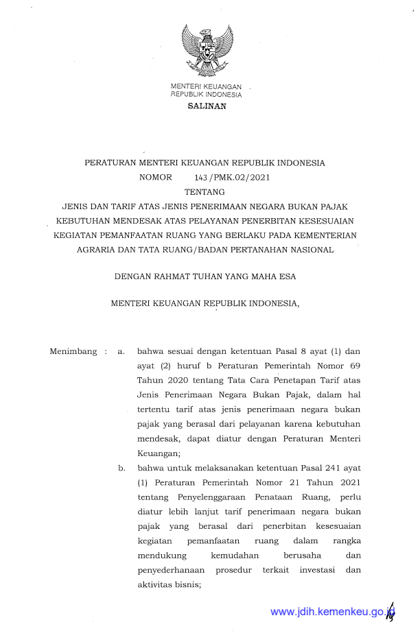 Peraturan Menteri Keuangan Nomor 143/PMK.02/2021