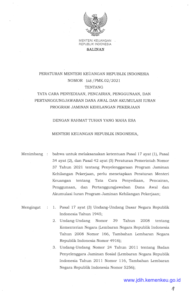Peraturan Menteri Keuangan Nomor 148/PMK.02/2021