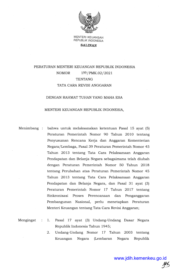 Peraturan Menteri Keuangan Nomor 199/PMK.02/2021