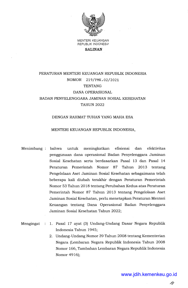 Peraturan Menteri Keuangan Nomor 219/PMK.02/2021