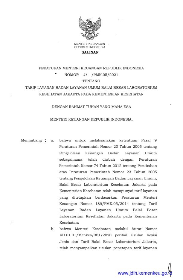 Peraturan Menteri Keuangan Nomor 47/PMK.05/2021