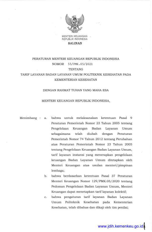 Peraturan Menteri Keuangan Nomor 55/PMK.05/2021