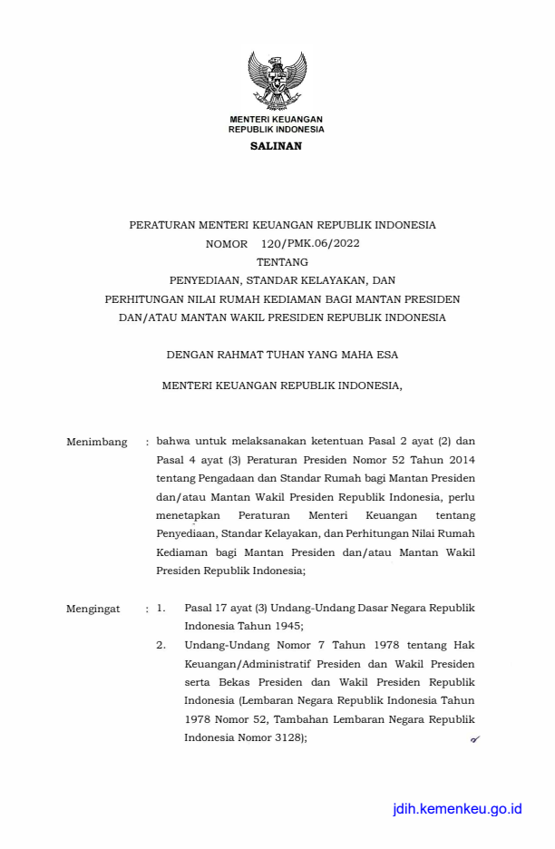 Peraturan Menteri Keuangan Nomor 120/PMK.06/2022