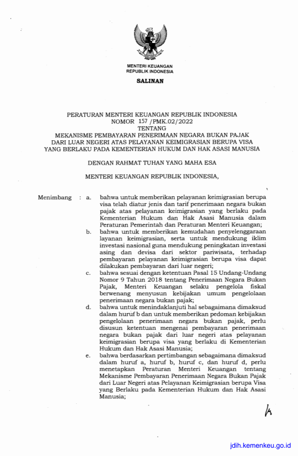 Peraturan Menteri Keuangan Nomor 157/PMK.02/2022