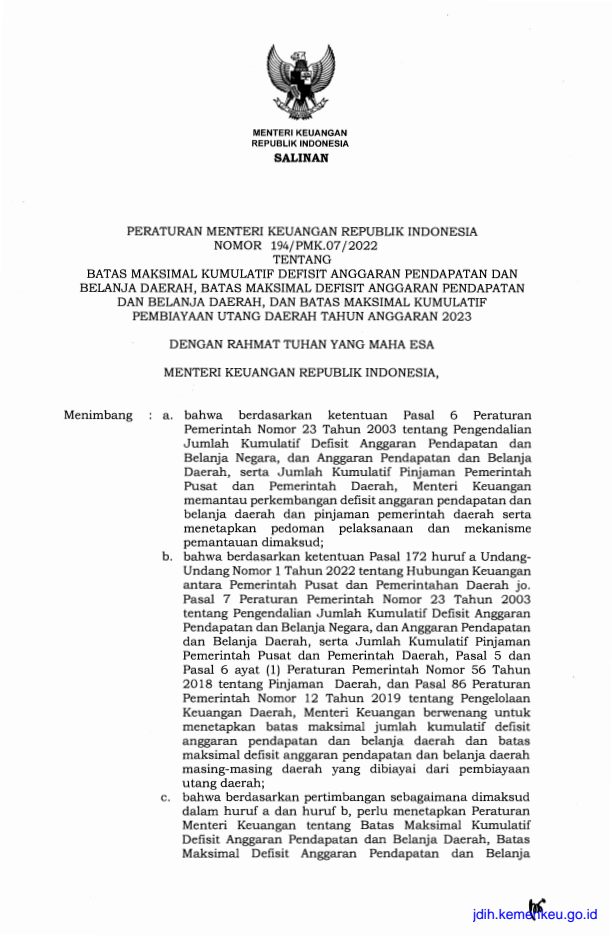 Peraturan Menteri Keuangan Nomor 194/PMK.07/2022