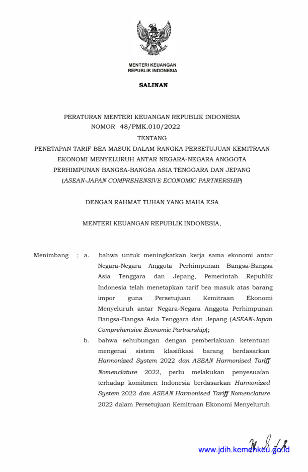 Peraturan Menteri Keuangan Nomor 48/PMK.010/2022