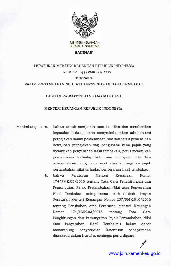 Peraturan Menteri Keuangan Nomor 63/PMK.03/2022