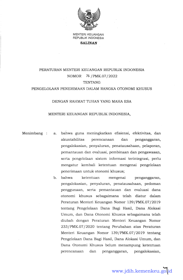 Peraturan Menteri Keuangan Nomor 76/PMK.07/2022