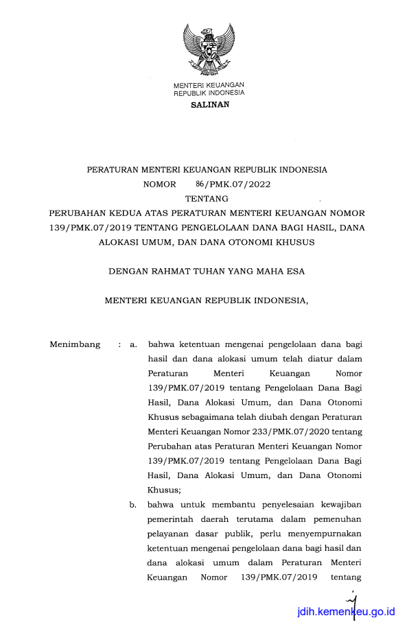 Peraturan Menteri Keuangan Nomor 86/PMK.07/2022