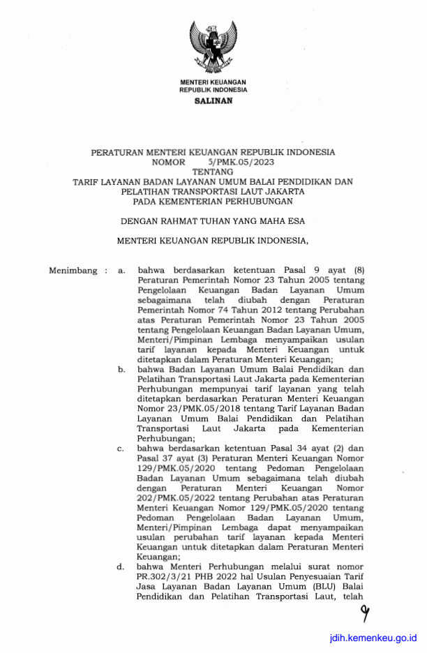 Peraturan Menteri Keuangan Nomor 5/PMK.05/2023