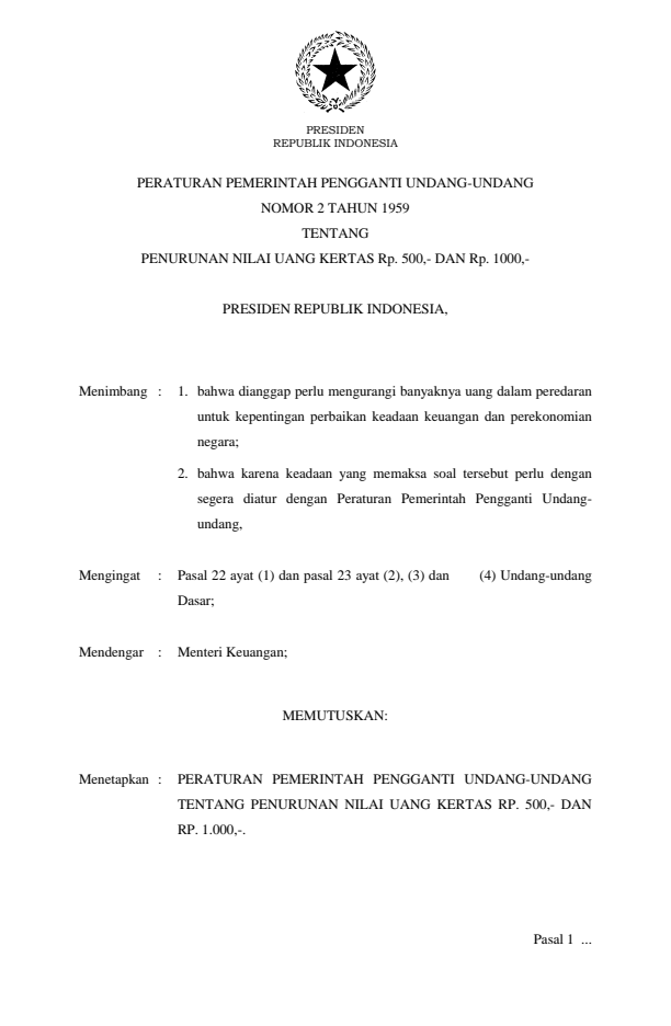 Peraturan Pemerintah Penganti Undang-undang Nomor 2 Tahun 1959