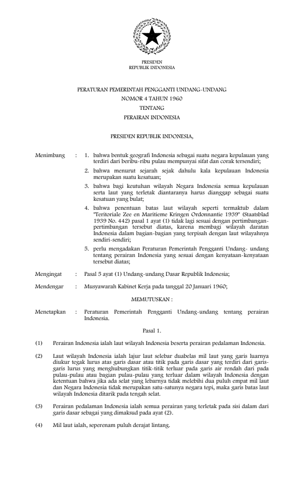 Peraturan Pemerintah Penganti Undang-undang Nomor 4 Tahun 1960
