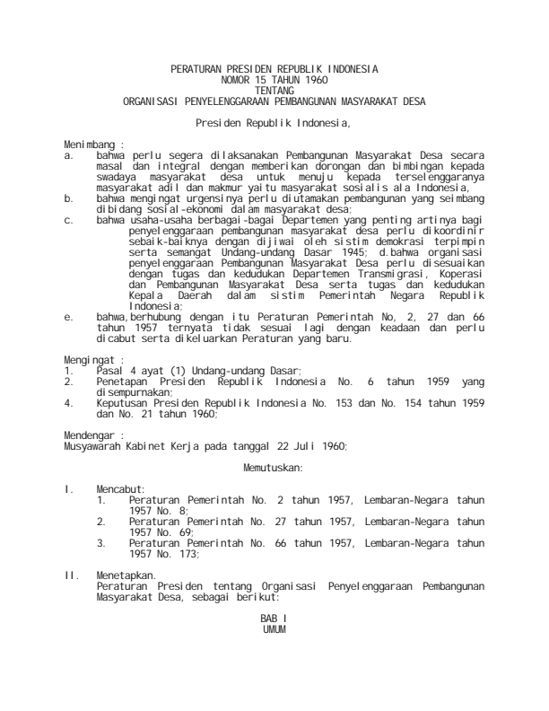Peraturan Presiden Nomor 15 Tahun 1960