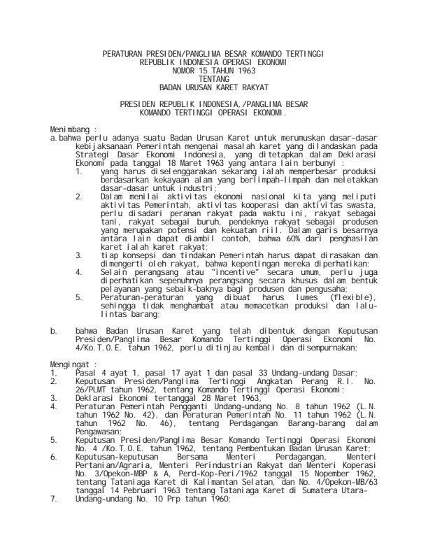 Peraturan Presiden Nomor 15 Tahun 1963