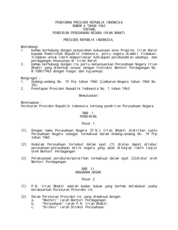 Peraturan Presiden Nomor 4 Tahun 1963